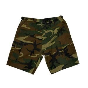Vintage Rothco Camo Cargo Shorts Military Mens L Reg Thrashed Faded Woodlands